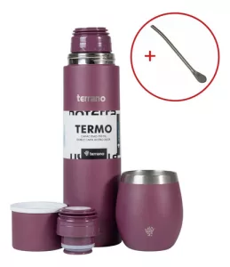 Kit Matero Terrano Termo 750ml Mate C/tapa + Bombilla Regalo Uva - Mate Con Tapa