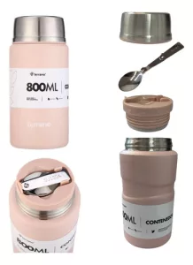 Contenedor Alimento 800ml Termico Cuchara Plegable Terrano Rosa