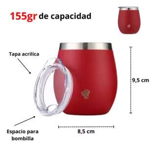 Kit Matero Terrano Termo 750ml Mate C/tapa + Bombilla Regalo Rojo - Mate Con Tapa