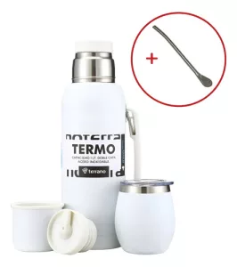 Set Matero Termo 1 Lt Mate Con Tapa Terrano Premium Acero