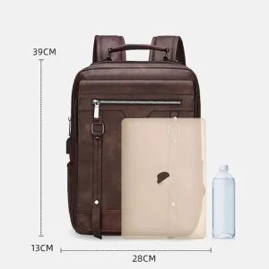 Mochila Simil Cuero Ejecutiva Para Laptop Notebook Premium Marrón