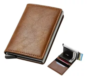 Tarjetero Antirrobo Smart Wallet En Varios Colores. Color: Marrón Claro, Diseño De Tela Lisa Liso