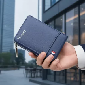 Billetera Porta Tarjetas Cierre Compacto Tarjetero Moderno Negro Texturada