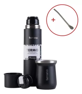 Kit Matero Terrano Termo 750ml Mate C/tapa + Bombilla Regalo Negro Opaco - Mate Tradicional