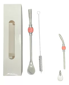 Bombilla Mate Acero Inox Piedra Colores Desarmable + Cepillo