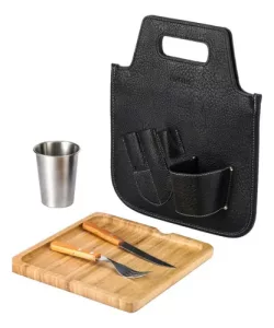 Set Tabla Parrilla Asado Cuchillo Tenedor Destapador