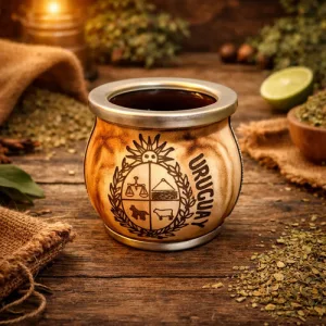 Mate Camionero Ceramica Cuero Diseños Boquilla Acero Inox Escudo Patrio