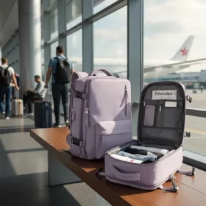 Mochila Viaje Carry On 40lt Aprobada Cabina Avion Valija Lila