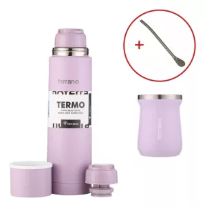 Kit Matero Terrano Termo 750ml Mate C/tapa + Bombilla Regalo Lila - Mate Tradicional