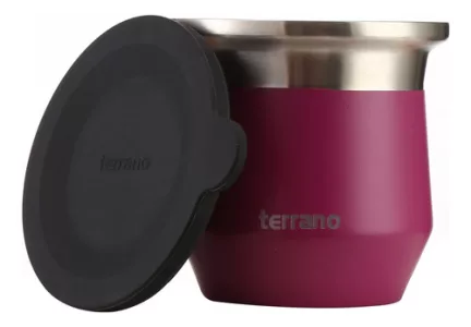 Kit Matero Terrano Termo 1lt Mate Tapa Silicona + Bombilla Violeta