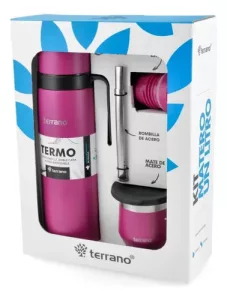 Kit Termo 1lt Mate Tapa Silicona Acero Inox Terrano Bombilla Violeta