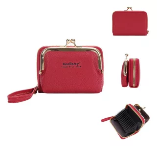Billetera Monedero Tarjetero Baellerry Mujer Con Cierre Rojo