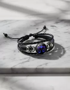 Pulsera Cuero Signo Zodiacal Ajustable - Brilla En Oscuridad Libra 10 Cm 21 Cm