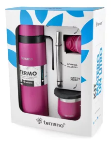 Kit Matero Terrano Termo 1lt Mate Tapa Silicona + Bombilla Violeta