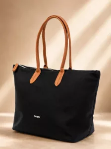 Bolso Cartera Roma Terrano Lona C/cierre Manijas Simil Cuero Negro