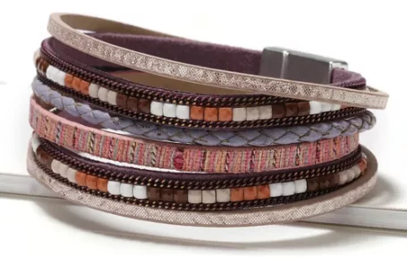 Pulsera Cuero Tejida Mujer - Hebilla Magnética Aleación Gris 10 Cm 21 Cm
