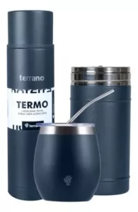 Kit Termo Mate Y Yerbera Terrano Azul