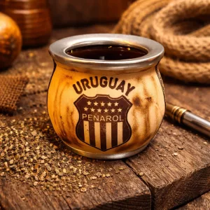 Mate Camionero Ceramica Cuero Diseños Boquilla Acero Inox Peñarol
