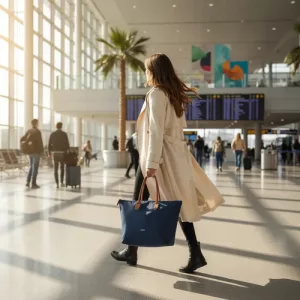 Bolso Cartera Roma Terrano Lona C/cierre Manijas Simil Cuero Azul