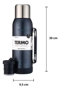 Termo Terrano 1lt Base Silicona Anticaida + Mate + Bombilla Azul Metalizado