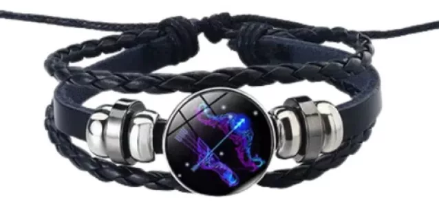 Pulsera Cuero Signo Zodiacal Ajustable - Brilla En Oscuridad Sagitario 10 Cm 21 Cm