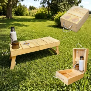 Mesa Matera Plegable Madera Porta Termo Mate Picnic Compacta Madera