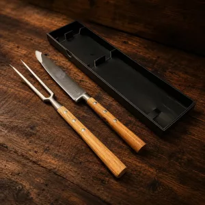 Set Parrillero Cuchillo Tenedor Mango Madera Acacia + Caja