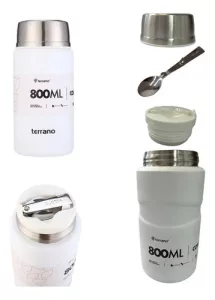 Contenedor Alimento 800ml Termico Cuchara Plegable Terrano Blanco