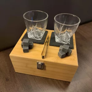 Set Vasos Whisky 8 Piedras Hielo Caja Madera Bambo Posa Vaso Bamboo