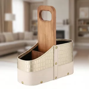 Matera Terrano Simil Cuero Croco Porta Celular Asa Madera Beige