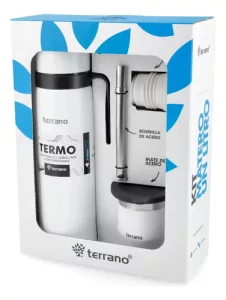 Kit Termo 1lt Mate Tapa Silicona Acero Inox Terrano Bombilla Blanco