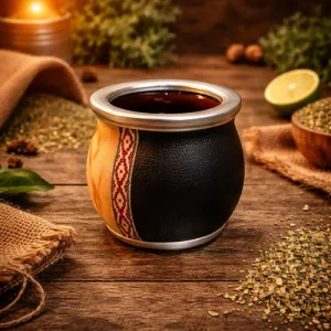 Mate Camionero Ceramica Cuero Diseños Boquilla Acero Inox Escudo Patrio
