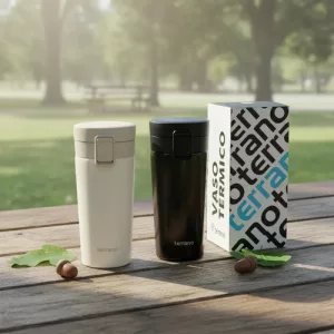 Vaso Térmico Alto Terrano Acero Inox Premium Negro - Blanco Blanco