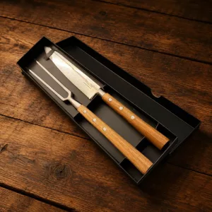 Set Parrillero Cuchillo Tenedor Mango Madera Acacia + Caja
