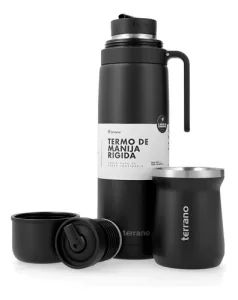 Termo 1lt Terrano Premium Mate Acero Inox + Bombilla Regalo Negro Y Mate Trad