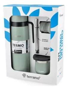 Kit Termo 1lt Mate Tapa Silicona Acero Inox Terrano Bombilla Oliva