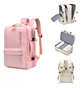 Mochila Viaje Carry On 40lt Aprobada Cabina Avion Valija Rosa