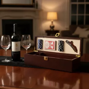 Caja Madera Para Vino Estuche + Set Poker Y Sacacorcho Bar