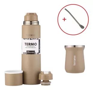 Kit Matero Terrano Termo 750ml Mate C/tapa + Bombilla Regalo Arena - Mate Tradicional