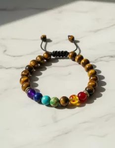 Pulsera 7 Chakras Piedra Natural Energetica Esotérica - 8mm Ojo De Tigre Amarillo 10 Cm 19 Cm