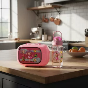 Set Lonchera + Botella 600ml Vianda Escolar Niños Merienda Rosa