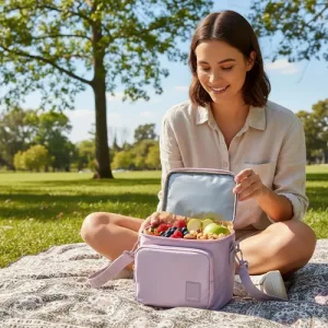 Lonchera Terrano Con Bolsillo Conservadora Termica Lunchera Lila