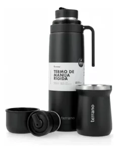Termo 1lt Terrano Premium Mate Acero Inox + Bombilla Regalo Negro Y Mate C/ Tapa