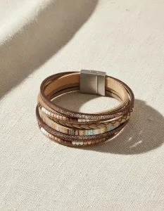Pulsera Cuero Tejida Mujer - Hebilla Magnética Aleación Marrón 10 Cm 19 Cm