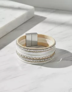 Pulsera Cuero Tejida Mujer - Hebilla Magnética Aleación Blanco 10 Cm 19 Cm