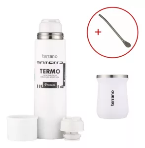 Kit Matero Terrano Termo 750ml Mate C/tapa + Bombilla Regalo Blanco - Mate Tradicional