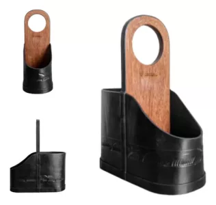 Matera Terrano Cuero Diseño Asa Rigida Madera Maciza Auto Negro