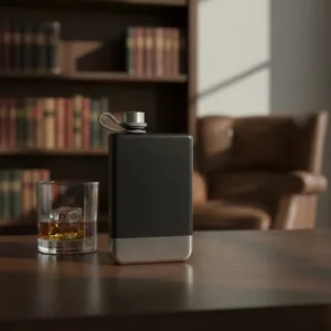 Petaca 237ml Acero Inox 18/8 Con Tapa Rosca Para Whisky Ron Negro