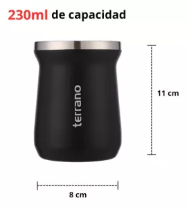 Kit Matero Terrano Termo 750ml Mate C/tapa + Bombilla Regalo Negro Opaco - Mate Tradicional