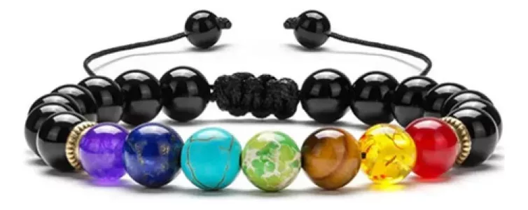 Pulsera 7 Chakras Piedra Natural Energetica Esotérica - 8mm Ónix Negro 10 Cm 19 Cm
